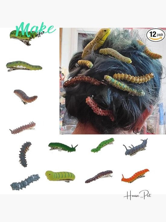 12 Pcs Hand Painted Halloween Caterpillar Hair Clips Spooky Bug Duckbill Clips main image 6